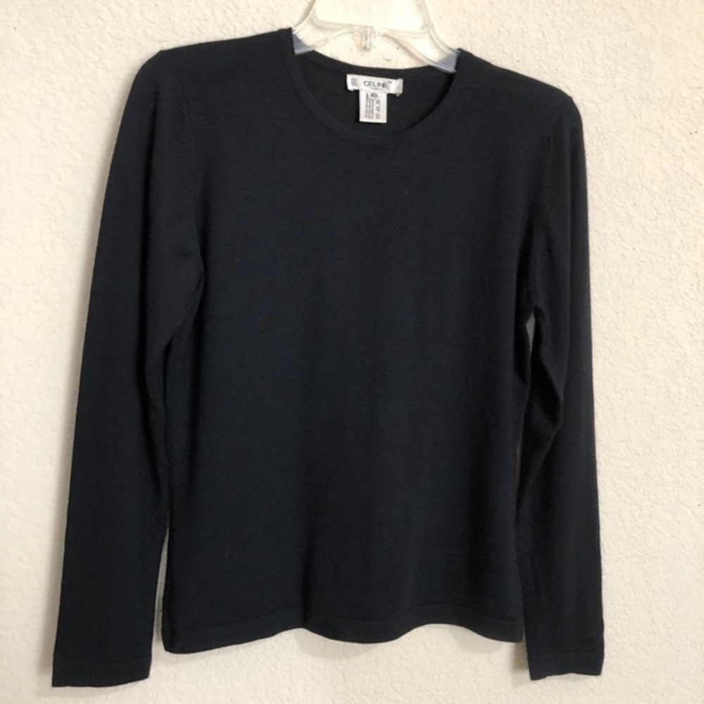 Celine Paris Black Crew Neck Pullover Sweater Sophisticate Silk Cashmere Size 40